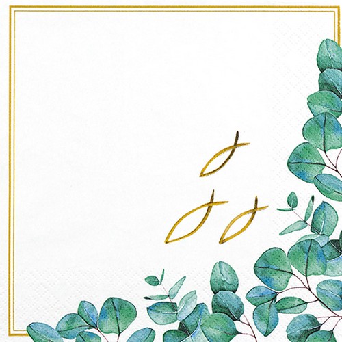 20 Servietten Believe - Goldene Fische an Eukalyptus 33x33cm