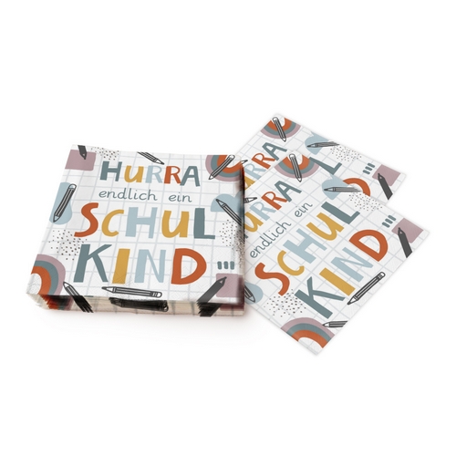 20 Servietten Hurra - Schulkind modern 33x33cm