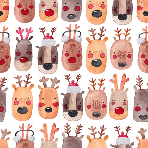 20 kleine Cocktailservietten Funny Winter Deers - Lustige Rentierköpfe 24x24cm