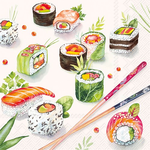 20 Servietten Sushi - Varianten an Sushi 33x33cm