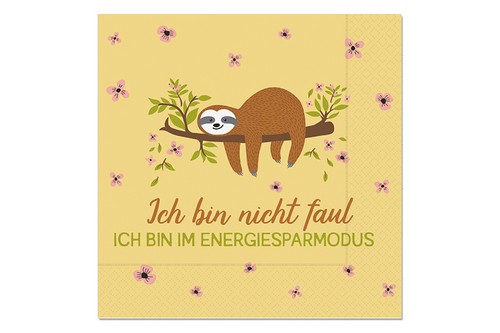 20 Servietten Faultier - Energiesparmodus mit Faultier 33x33cm