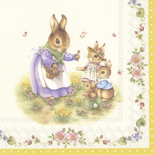 20 Servietten Spring Fantasy Easter - Märchenhafte Hasenfamilie 33x33cm