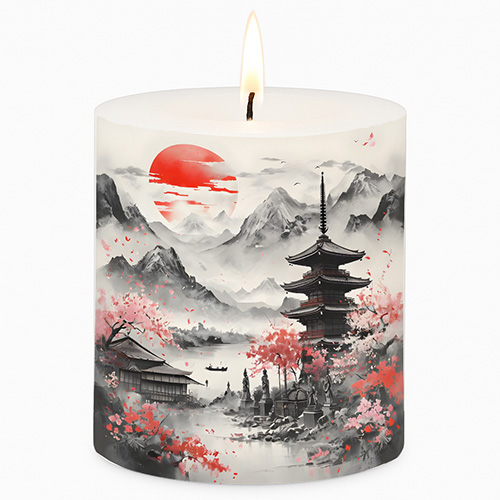 Kerze rund Asiatischer Tag Ø 8cm, Höhe 8,5cm