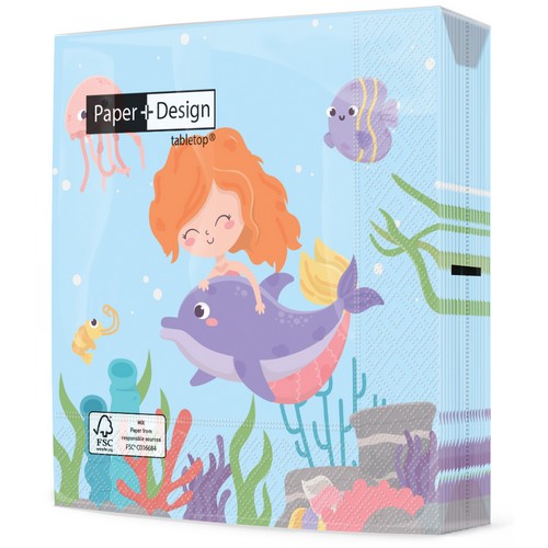 20 Servietten Mermaid - Meerjungfrau mit Delphin 33x33cm