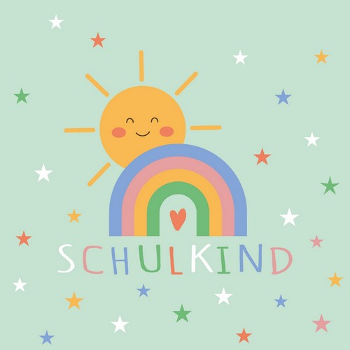 20 Servietten Schulkind - Schulkind an Regenbogen 33x33cm