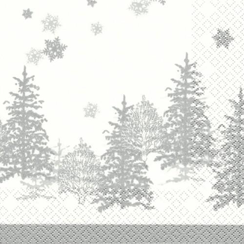 20 Servietten Tree and Snowflakes - Bäume & Schneeflocken silber 33x33cm