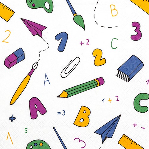 20 Servietten ABC - Schulutensilien einfach 33x33cm