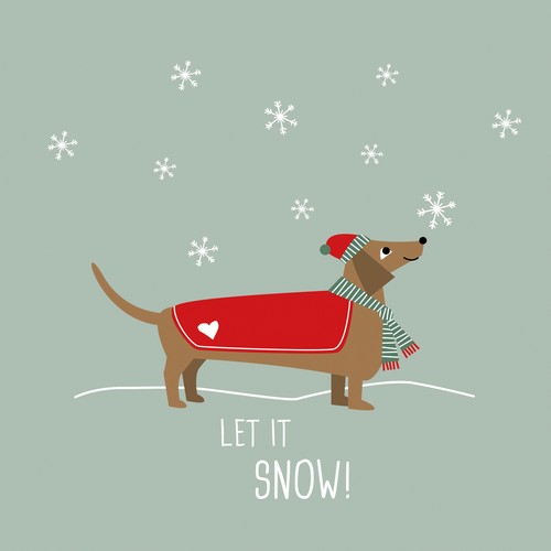 20 Servietten Winter Story - Dackel erfreut sich an Schnee 33x33cm