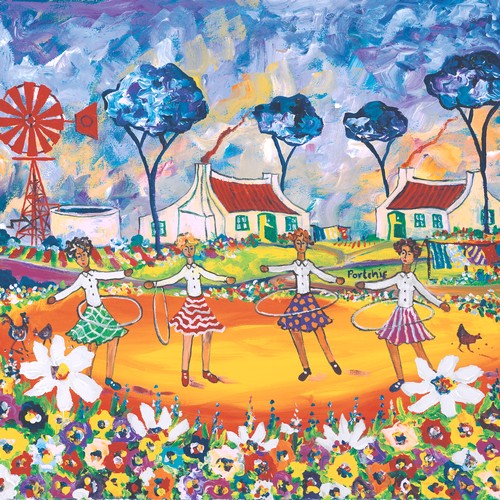 20 Servietten Portchie Art The Hula Hoop Girls - Mädchen mit Hula-Hoop-Reifen 33x33cm