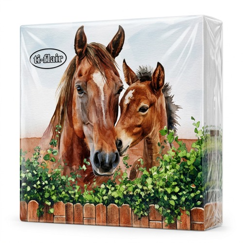 20 Servietten Fattrice e Puledro - Pferdefamilie am Zaun 33x33cm