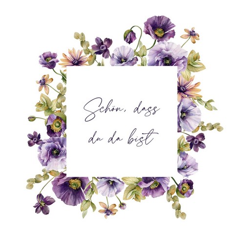 20 Servietten Schön, dass du - Schön an lila Blumen 33x33cm