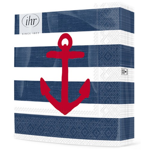 20 Servietten Anchor blue - Roter Anker auf blaue Streifen 33x33cm