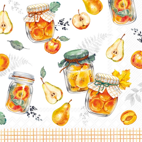 20 Servietten Preserving Fruits - Konserviertes Obst im Glas 33x33cm