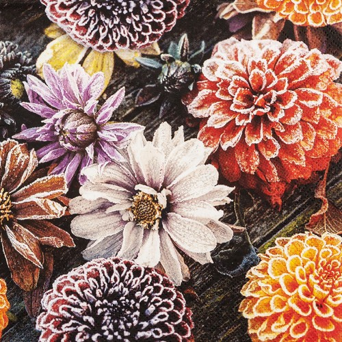 20 Servietten Frosted Dahlia - Gefrorene Dahlien 33x33cm