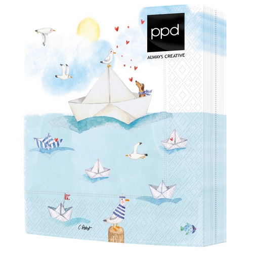 20 Servietten Sailing away - Tiere im Papierboot 33x33cm