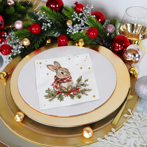 20 Servietten Winter Bunny - Hase mit Winterschal 33x33cm