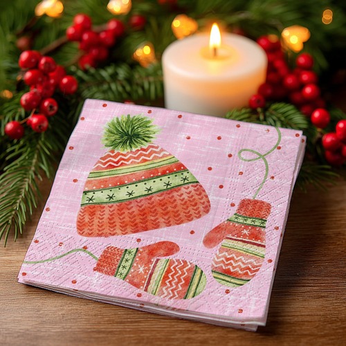 20 kleine Cocktailservietten Arctic warmth - Warme Bekleidung 25x25cm