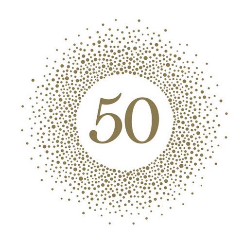 20 Servietten 50th Birthday Gold Pearl Effect - 50 im goldenen Kreis 33x33cm