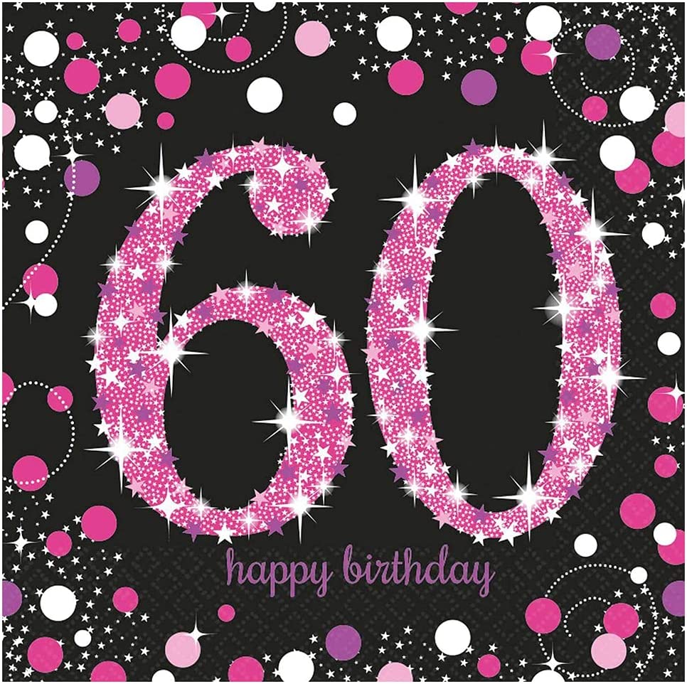 16 Servietten 60 Sparkling Celebrations pink - 60. Geburtstag mit Glitzer pink 33x33cm
