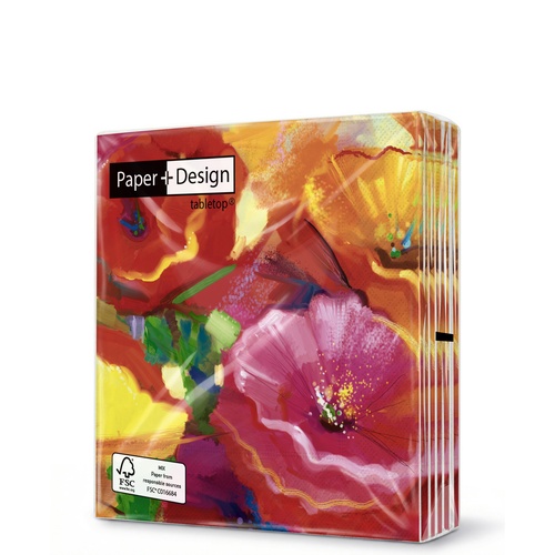 20 kleine Cocktailservietten Abstract Floral - Blüten in kräftigen Farben 25x25cm