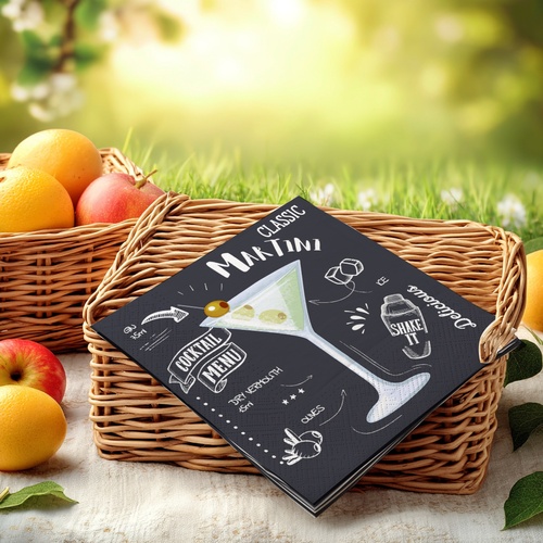 20 kleine Cocktailservietten Martini Black - Martini trinken 25x25cm