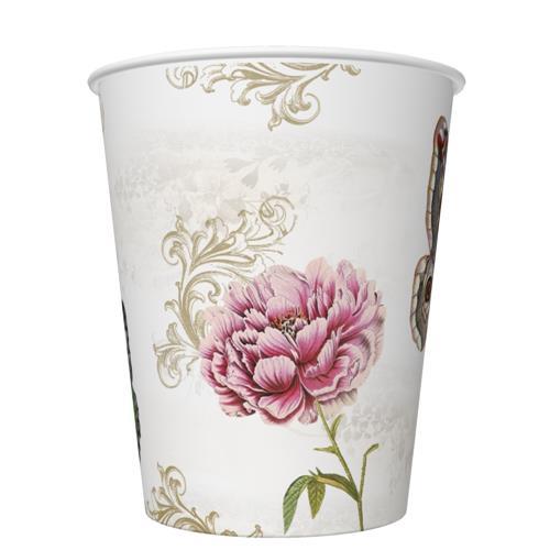 8 Pappbecher Butterflies on Retro Background  - Schmetterlinge mit Ornamente und Blumen 250ml Ø5,5-8cm, H9cm