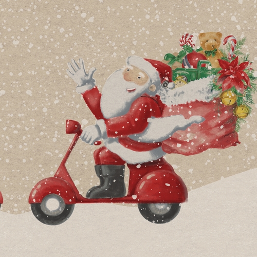 20 Servietten aus Recycling-Papier Santas delivery - Santa auf Roller 33x33cm