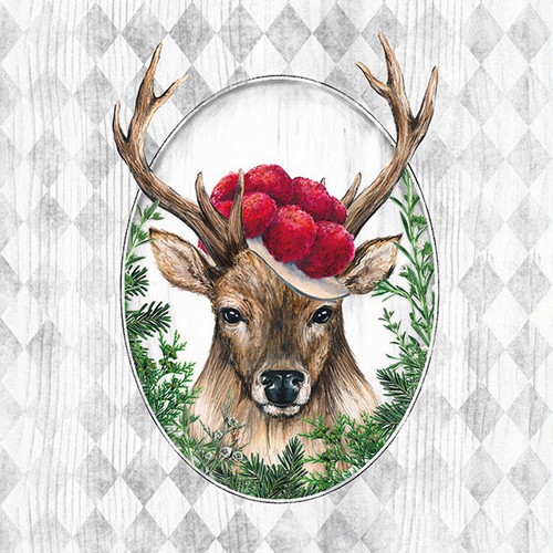 20 Servietten Deer in Frame - Schwarzwald-Hirsch im Rahmen 33x33cm