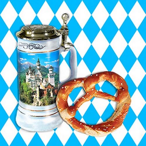 20 Servietten Neuschwanstein - Bierkrug und Brezn 33x33cm