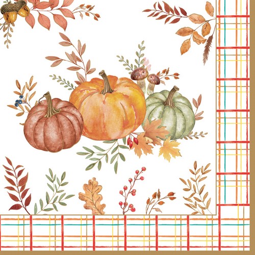 20 Servietten Harvest - Kürbisse an Herbstbordüre 33x33cm