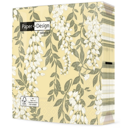 20 Servietten Wisteria yellow - Wisteria auf gelb 33x33cm
