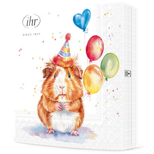 20 Servietten Birthday Kalli - Hamster mit Luftballons 33x33cm