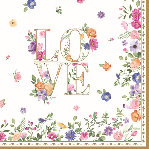 20 Servietten Mon Amour - Love im Blumen-Stil 33x33cm