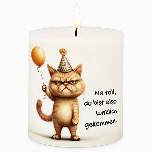 Kerze rund Party-Katze Ø 8cm, Höhe 8,5cm