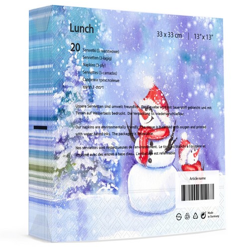 20 Servietten Frosty friends - Schneemänner in Landschaft 33x33cm