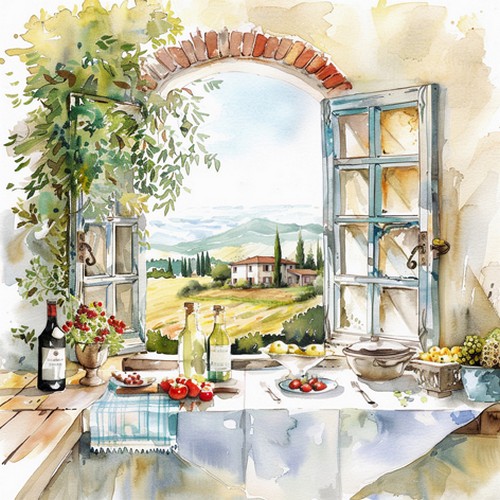 20 Servietten Cucina con Viasta - Fenster zur Toskana 33x33cm