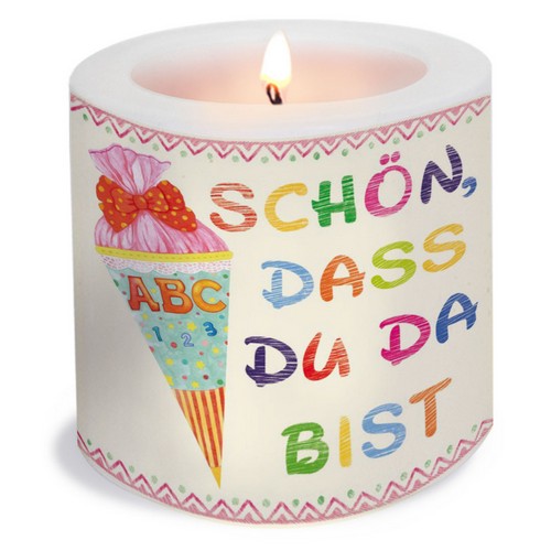 Kerze rund "Schön" beige / rosa Ø 8cm, Höhe 7,5cm