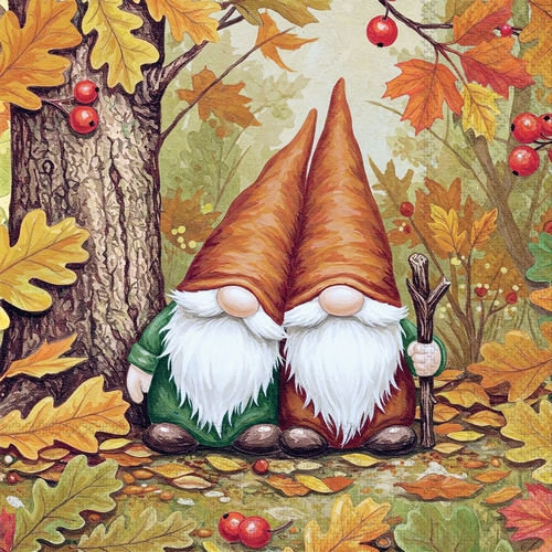 20 Servietten Forest Rangers - Gnome im Herbstwald 33x33cm