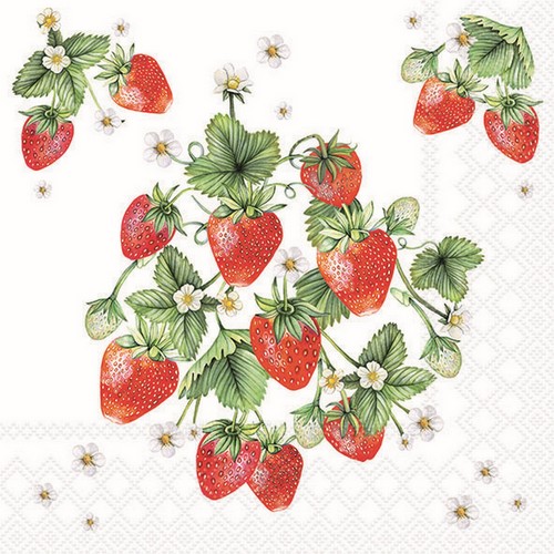 20 Servietten Bunch of Strawberries - Zusammenhängende Erdbeeren 33x33cm