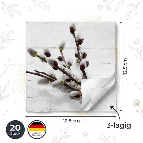 20 kleine Cocktailservietten Wild Willow - Natürliche Weidenkätzchen 25x25cm
