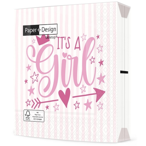 20 Servietten Girl - Es ist ein Mädchen rosa 33x33cm