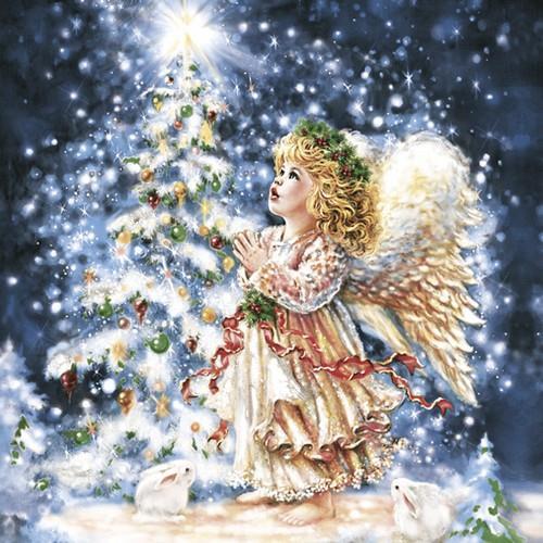20 Servietten Xmas Angel & Rabbits - Engel am Weihnachtsbaum 33x33cm