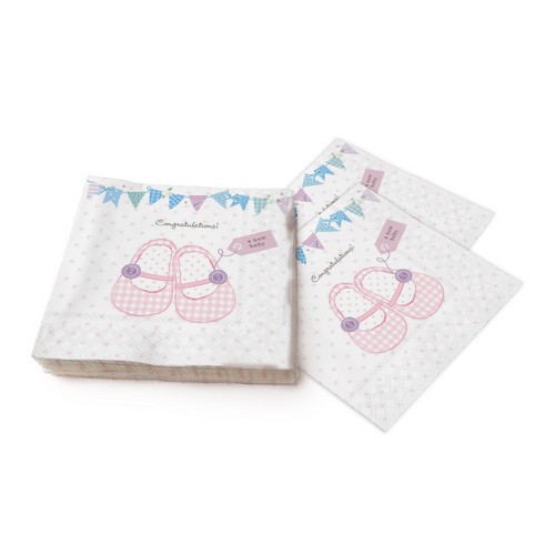 20 Servietten Baby Shoes pink - Babyschuhe in rosa 33x33cm