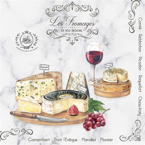20 Servietten Les Fromages - Käse zum Probieren 33x33cm