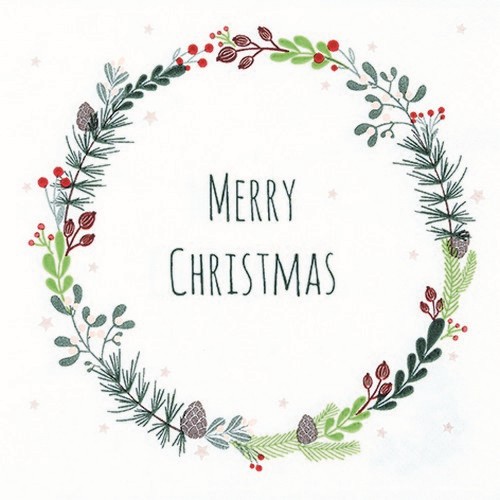 20 Servietten Lucia: Merry Christmas - Merry Christmas im Kranz 33x33cm
