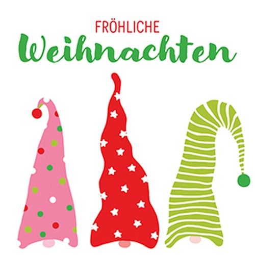 20 Servietten Wichtelmützen - Fröhliche Weihnachten von Gnome 33x33cm