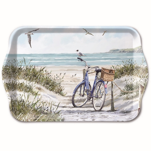 Tablett klein Bike at the Beach - Fahrrad mit Korb am Strand 20,8x13,6cm