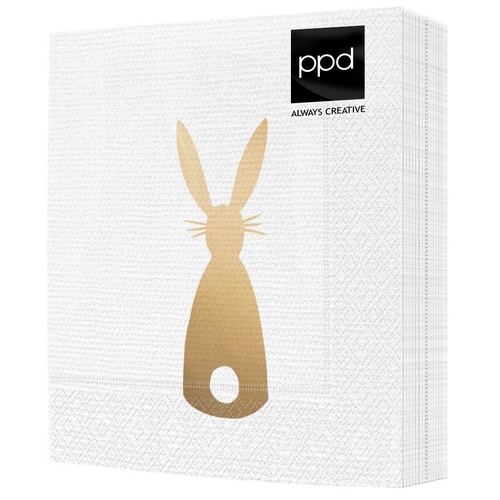 20 Servietten Bunny Canvas white - Silhouette Hase gold-weiß 33x33cm
