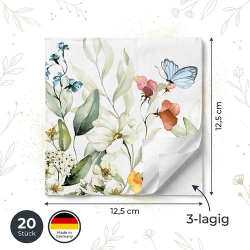 20 kleine Cocktailservietten Happy Feeling - Natürliche Wiese 25x25cm