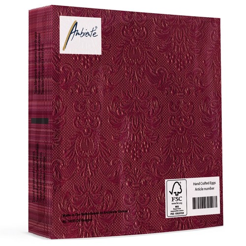 15 geprägte Servietten Elegance bordeaux 33x33cm